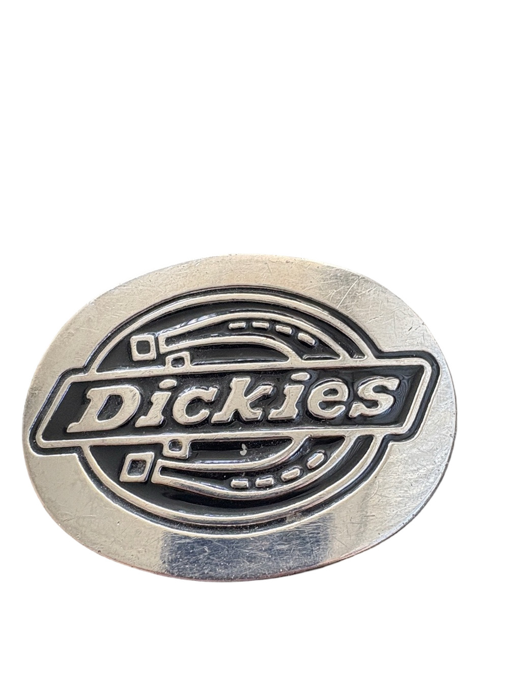 Vintage Dickies Silver Belt Buckle with Black Inlay